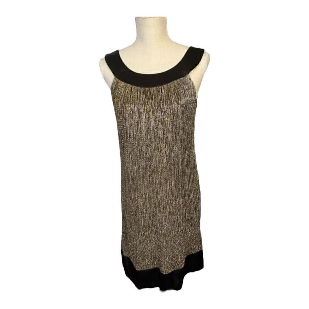En Focus Studio Size 8 Black And Gold Sleeveless Cocktail Party Shift Dress Tie